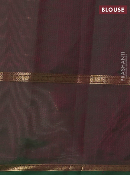 Kanchipuram silk cotton saree dual shade of green with allover zari stripes pattern and rettapet zari woven butta border