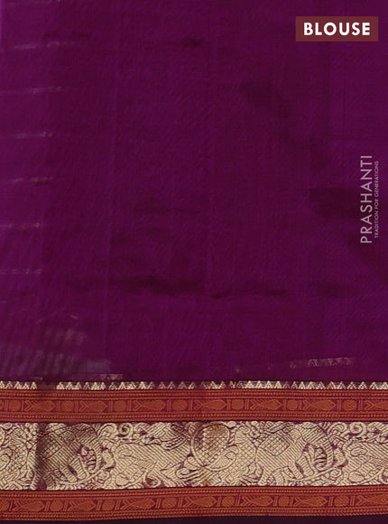 Kanchipuram silk cotton saree magenta pink with allover thread stripes pattern and zari woven border