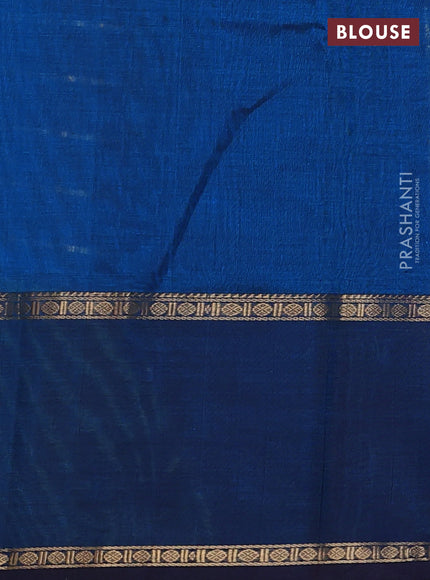 Kanchipuram silk cotton saree cs blue with allover zari stripes pattern and rettapet zari woven butta border