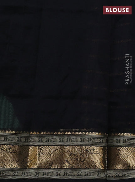 Kanchipuram silk cotton saree black with allover thread stripes pattern and zari woven border