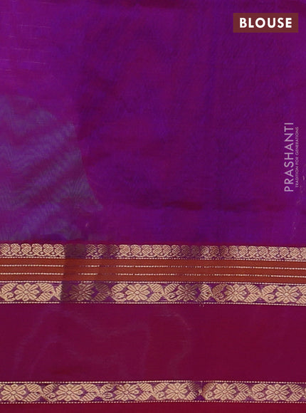 Kanchipuram silk cotton saree purple with allover thread checks & buttas and rettapet zari woven border