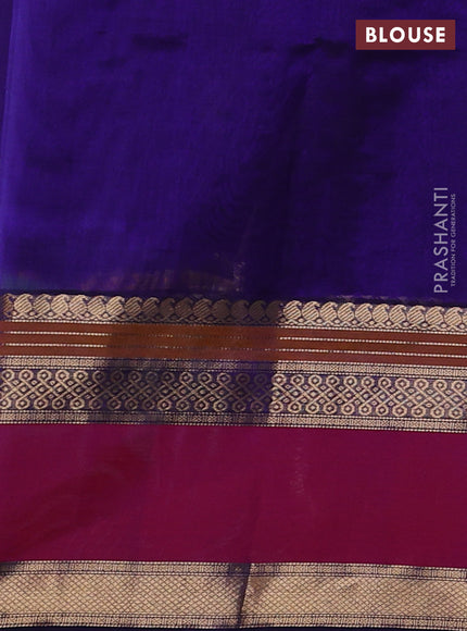 Kanchipuram silk cotton saree blue and pink and zari woven buttas and rettapet zari woven border