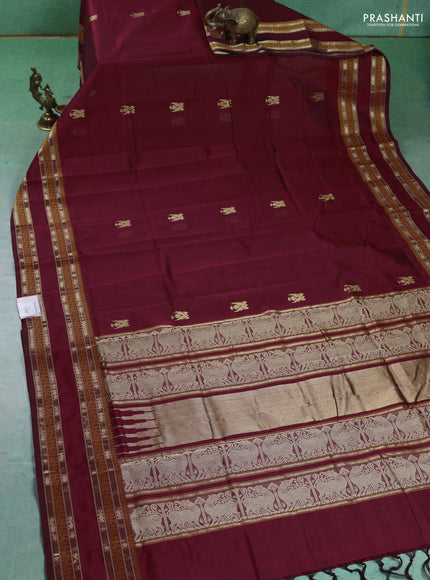Kanchipuram silk cotton saree maroon and and zari woven buttas and rettapet zari woven border