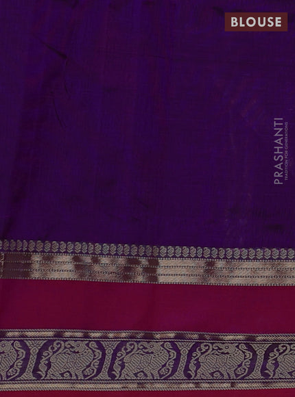 Kanchipuram silk cotton saree violet and pink with allover thread checked pattern and rettapet thread border
