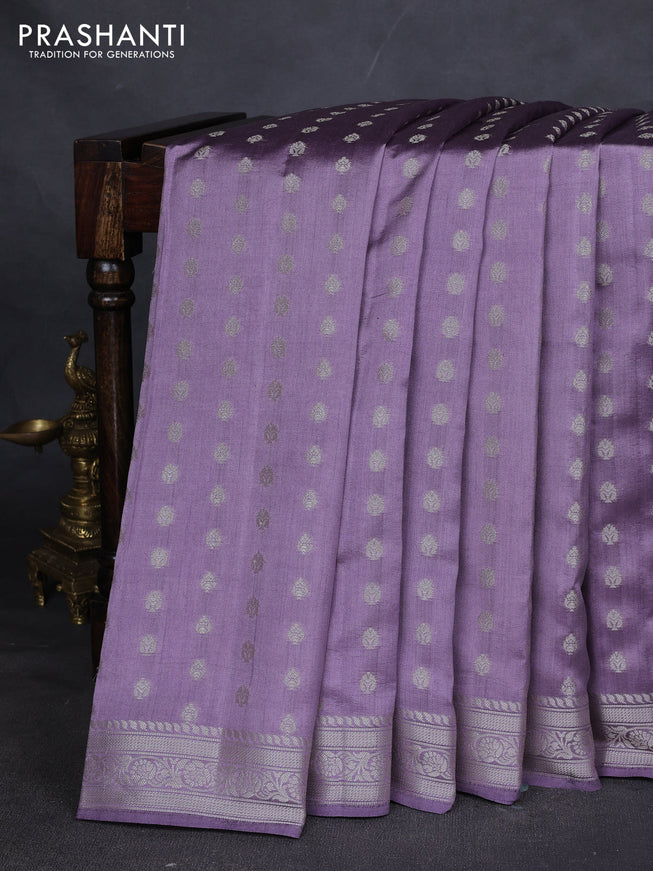 Chiniya silk saree lavender with zari woven buttas and zari woven border