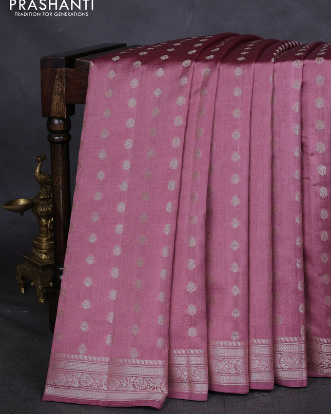 Chiniya silk saree mauve pink with zari woven buttas and zari woven border