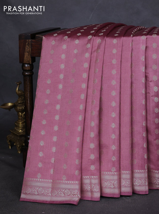 Chiniya silk saree mauve pink with zari woven buttas and zari woven border