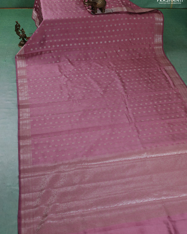 Chiniya silk saree mauve pink with zari woven buttas and zari woven border