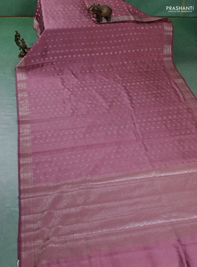 Chiniya silk saree mauve pink with zari woven buttas and zari woven border