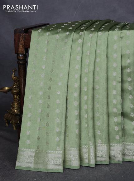 Chiniya silk saree pastel green with zari woven buttas and zari woven border