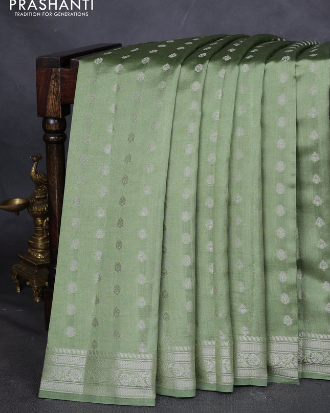 Chiniya silk saree pastel green with zari woven buttas and zari woven border