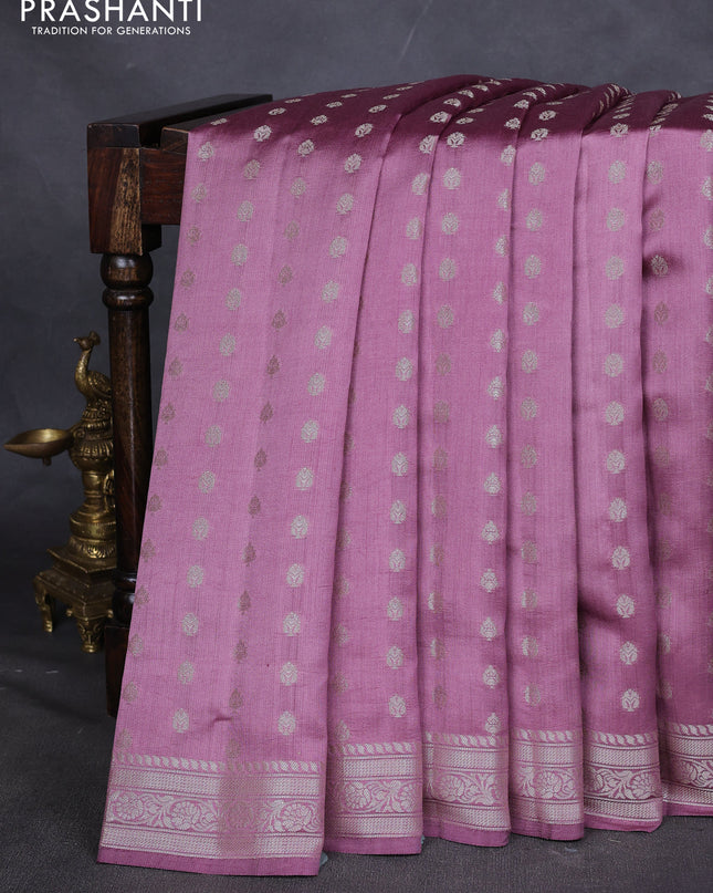 Chiniya silk saree mauve pink with zari woven buttas and zari woven border
