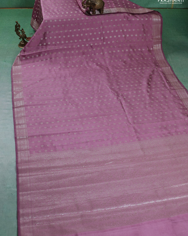 Chiniya silk saree mauve pink with zari woven buttas and zari woven border