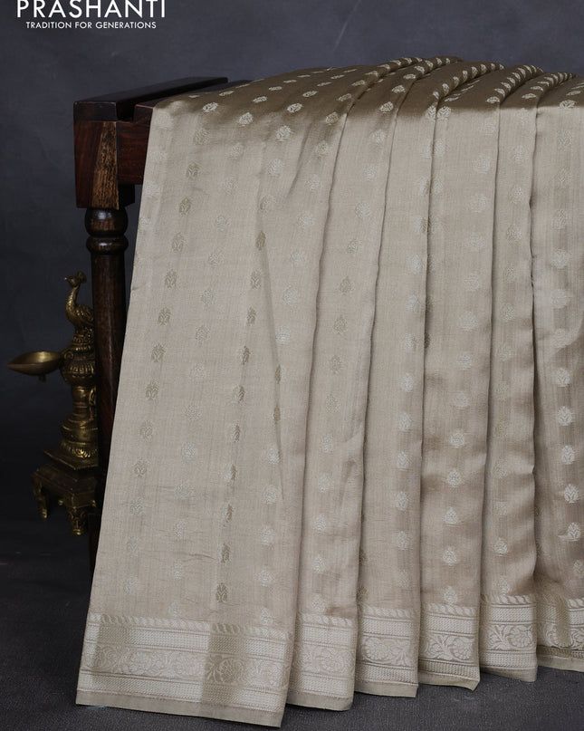 Chiniya silk saree elaichi green with zari woven buttas and zari woven border