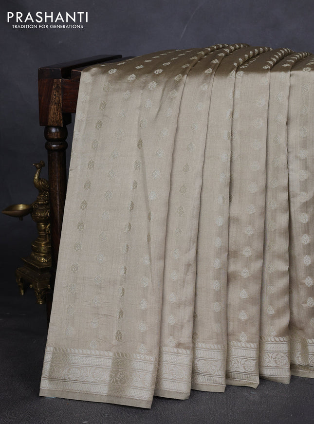 Chiniya silk saree elaichi green with zari woven buttas and zari woven border