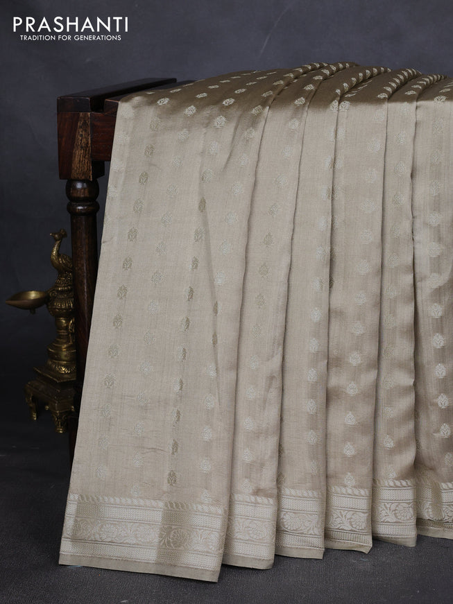 Chiniya silk saree elaichi green with zari woven buttas and zari woven border