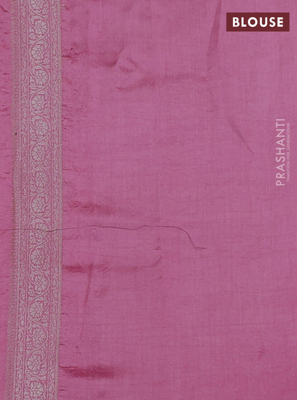 Chiniya silk saree light pink with allover silver zari weaves and zari woven border