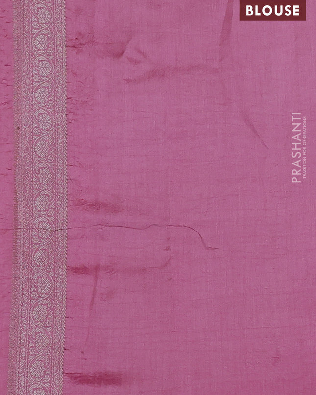 Chiniya silk saree light pink with allover silver zari weaves and zari woven border