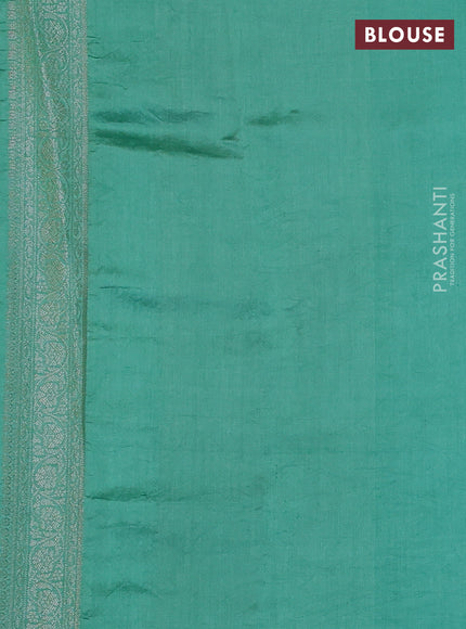 Chiniya silk saree teal green shade with allover silver zari weaves and zari woven border