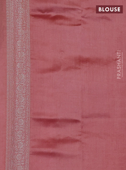 Chiniya silk saree peach shade with allover silver zari weaves and zari woven border