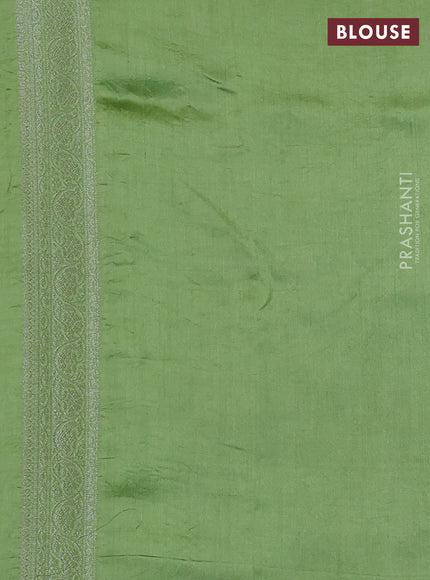 Chiniya silk saree pastel green with allover silver zari weaves and zari woven border