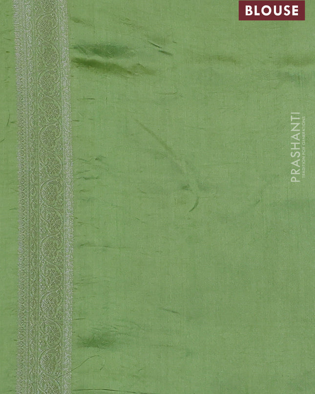 Chiniya silk saree pastel green with allover silver zari weaves and zari woven border