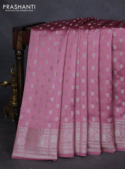 Chiniya silk saree mauve pink with zari woven buttas and zari woven border