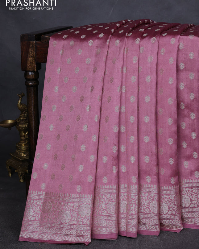 Chiniya silk saree mauve pink with zari woven buttas and zari woven border