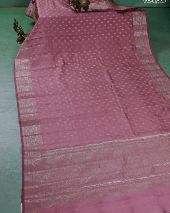 Chiniya silk saree mauve pink with zari woven buttas and zari woven border