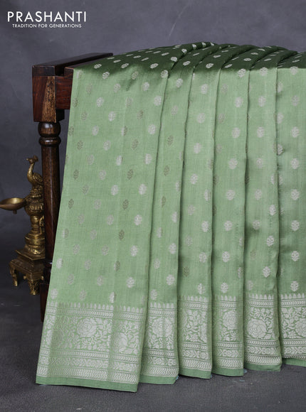 Chiniya silk saree pastel green with zari woven buttas and zari woven border
