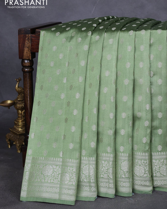 Chiniya silk saree pastel green with zari woven buttas and zari woven border