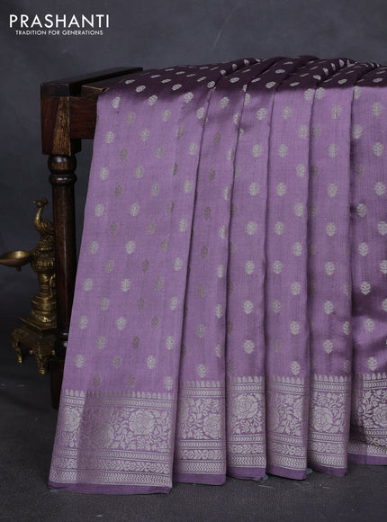 Chiniya silk saree pastel lavender with zari woven buttas and zari woven border