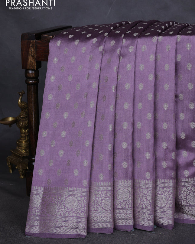 Chiniya silk saree pastel lavender with zari woven buttas and zari woven border