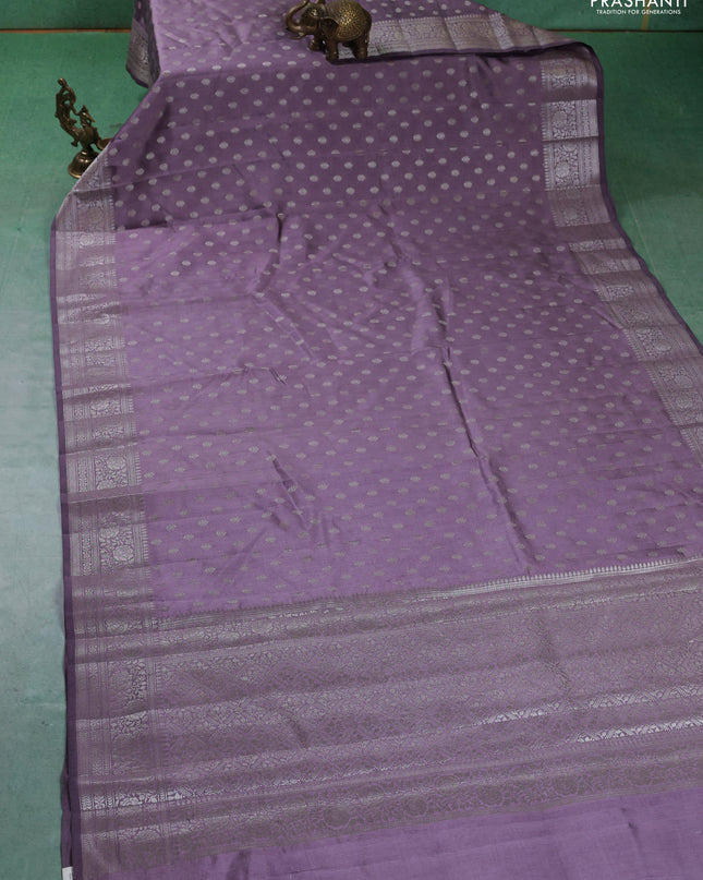 Chiniya silk saree pastel lavender with zari woven buttas and zari woven border