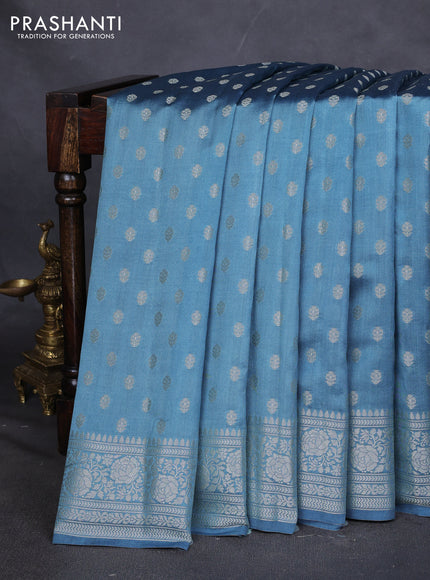 Chiniya silk saree pastel blue with zari woven buttas and zari woven border
