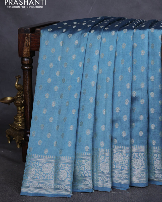 Chiniya silk saree pastel blue with zari woven buttas and zari woven border