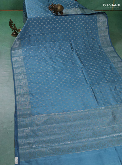 Chiniya silk saree pastel blue with zari woven buttas and zari woven border