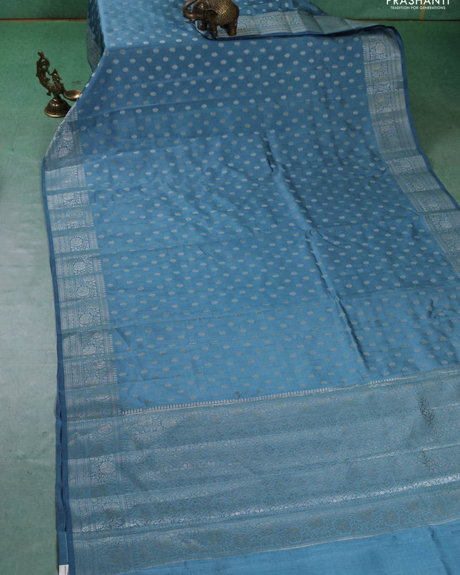 Chiniya silk saree pastel blue with zari woven buttas and zari woven border