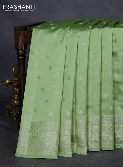 Chiniya silk saree pista green with zari woven buttas and zari woven border
