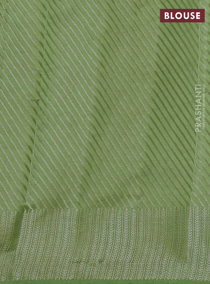 Chiniya silk saree pista green with zari woven buttas and zari woven border