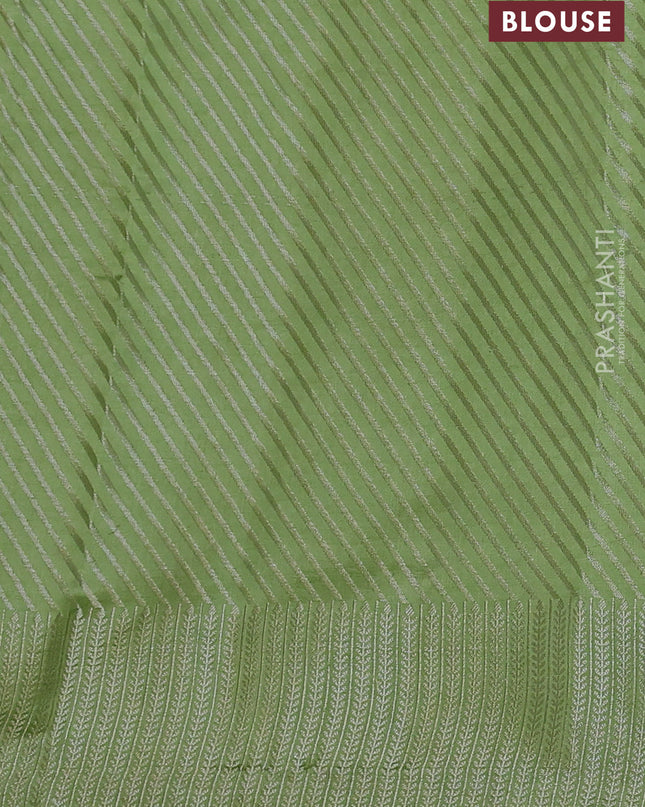 Chiniya silk saree pista green with zari woven buttas and zari woven border