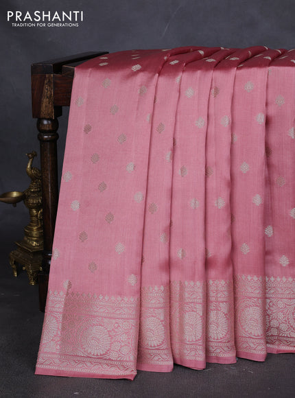 Chiniya silk saree peach shade with zari woven buttas and zari woven border