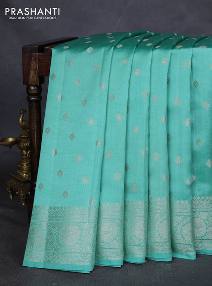 Chiniya silk saree pastel green with zari woven buttas and zari woven border