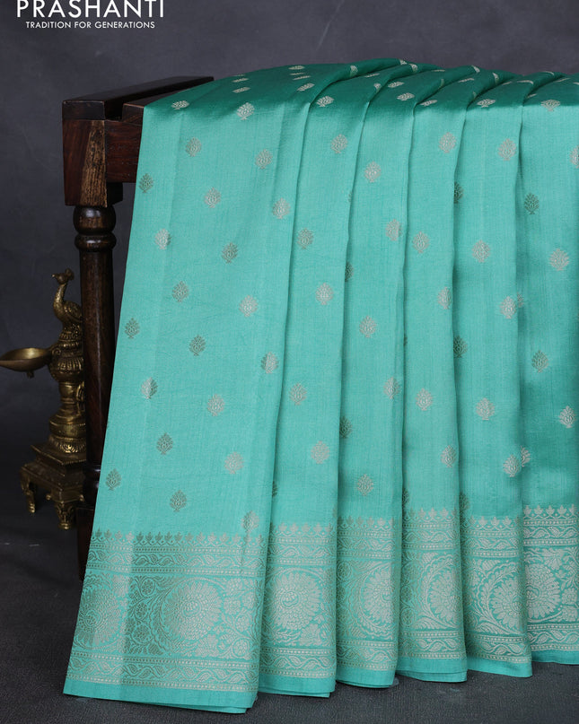 Chiniya silk saree pastel green with zari woven buttas and zari woven border