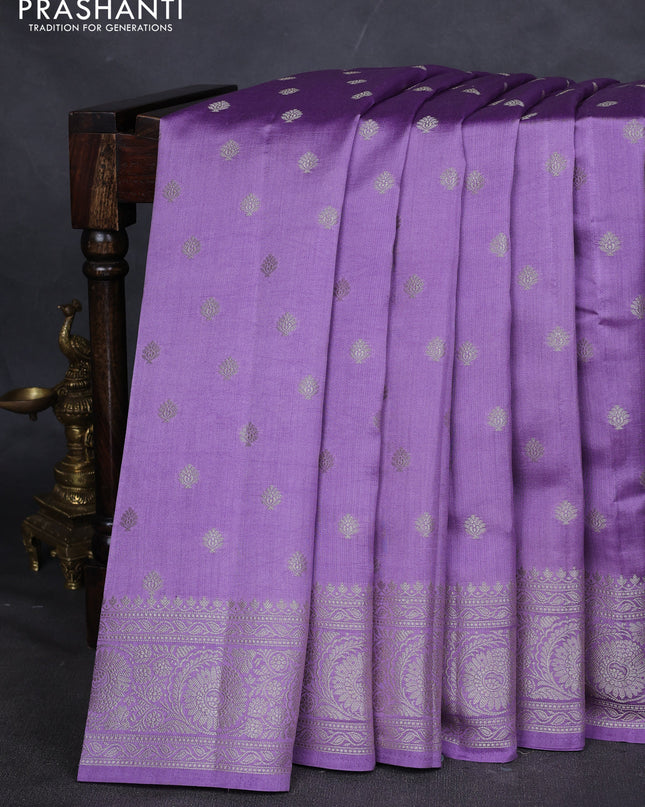 Chiniya silk saree lavender with zari woven buttas and zari woven border
