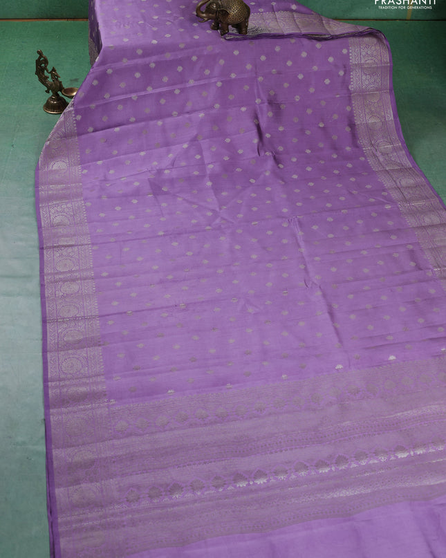 Chiniya silk saree lavender with zari woven buttas and zari woven border