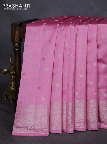 Chiniya silk saree pastel pink with zari woven buttas and zari woven border