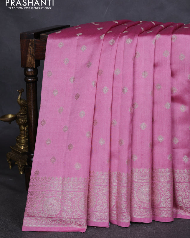 Chiniya silk saree pastel pink with zari woven buttas and zari woven border
