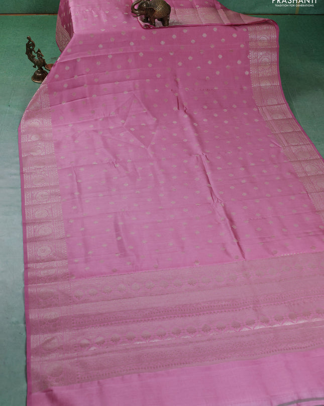 Chiniya silk saree pastel pink with zari woven buttas and zari woven border