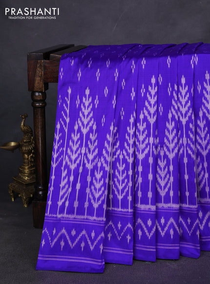 Pure pochampally silk saree royal blue with allover ikat weaves and simple border
